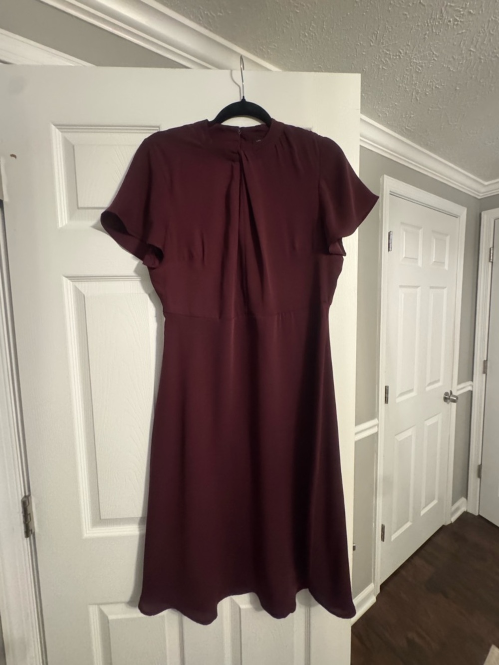 Ann Taylor Burgundy Flutter-Sleeve Midi Dress